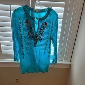 Scully Blue Embroidered Blouse